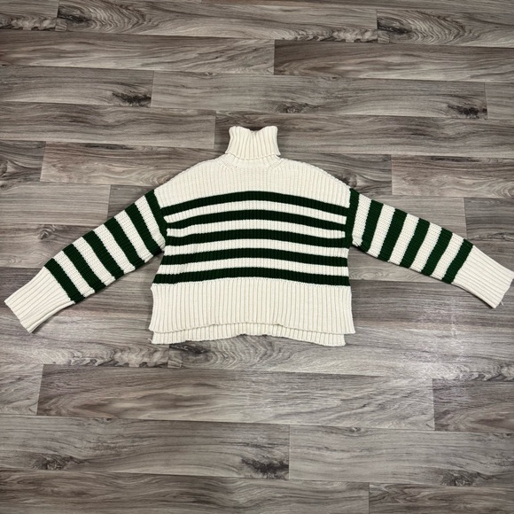 Madewell Wide Rib Turtleneck Sweater Striped Green and White Size Extra Small - Picture 2 of 12